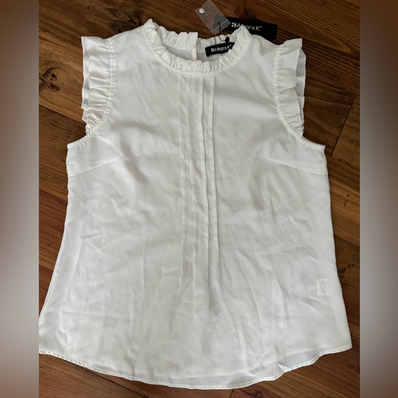 Allegra K White Ruffle Neck Blouse - Picture 1 of 2